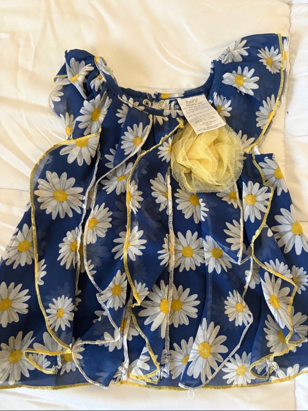 Baby Essentials Navy Daisy Flutter Top with Yellow Flower Accent